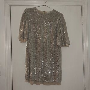 GOLD SEQUIN SLEEVE MINI DRESS